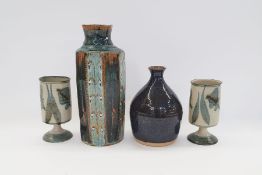 Peter Arnold for Alderney Pottery stoneware vase with mottled blue glaze, impressed mark to base (h.