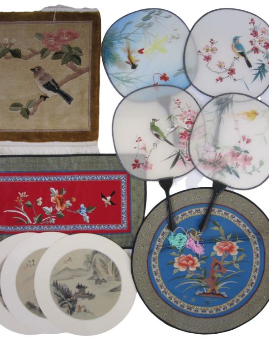 Hand-made brightly-coloured squared patchwork quilt (unsown edges) together with other fabric items, - Image 6 of 6