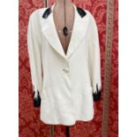 Krizia viscose white tuxedo-style jacket, with black sequin embroidered detail to the lapels and