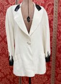 Krizia viscose white tuxedo-style jacket, with black sequin embroidered detail to the lapels and