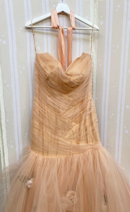 Extravagant apricot net nylon 'Prom' dress and a equally extravagant orange prom-style dress, with a - Bild 4 aus 5