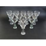 Set of thirteen Holmegaard "Princess" port glasses designed by Bent Severin, the conical foot with