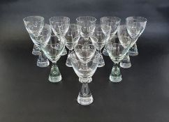 Set of thirteen Holmegaard "Princess" port glasses designed by Bent Severin, the conical foot with