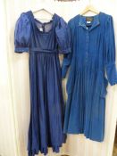 Vintage Laura Ashley , labelled ' Made in Carno, Wales, UK16' maxi dress in blue cotton, pintucked