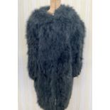 Chantal Thomass , Paris - black marabou coat , knitted edges, buttons with knitted covers, fully