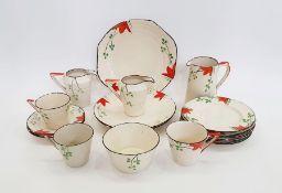 Hampton Pottery Art Deco "Ivory" pattern part service to include three cups & saucers, three jugs,