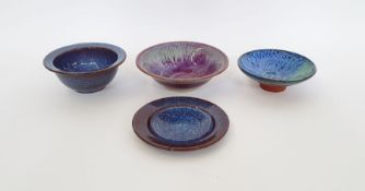 David Fry (b.1948) a studio pottery stoneware bowl with mottled purple glaze, impressed mark to