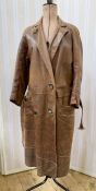 Vintage 1920's/30's leather car coat with belt, horn buttons and a tweed wool lining