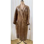 Vintage 1920's/30's leather car coat with belt, horn buttons and a tweed wool lining