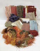 Passementerie / furnishing braids, including silk tassels in autumnal hues, mostly unnamed (2
