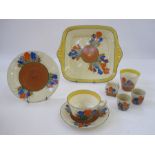 Assortment of Clarice Cliff 'Autumn Crocus' pattern items to include bread and butter plate, tea