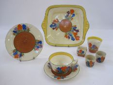 Assortment of Clarice Cliff 'Autumn Crocus' pattern items to include bread and butter plate, tea