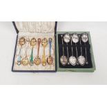 Set of six silver-gilt and coloured enamel souvenir spoons marked 'Denmark Sterling 925', in