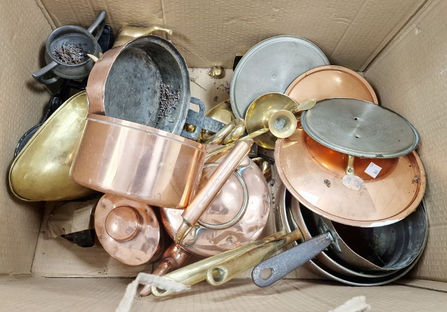 Quantity of brass and copper items to include copper jugs, brass jug, kettles, teapot, pans, - Image 2 of 2