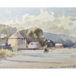 Michael Hill  Watercolour Houses by river, signed lower right, 20cm x 24cm
