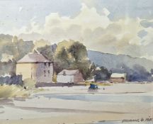 Michael Hill  Watercolour Houses by river, signed lower right, 20cm x 24cm