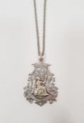 Silver pendant, cartouche-shaped, embossed 'Britannia' and the silver chain link necklace