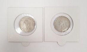 Queen Victoria silver shilling 1887 and 1890 (2)