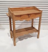 Vintage pine washstand with three-quarter galleried rack above single drawer, with shaped