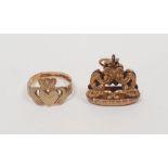 9ct gold sweetheart ring, 2g approx. and a gold-coloured antique seal (2) Condition ReportSeal not