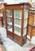 Edwardian mahogany glazed display cabinet, leaded glazed stained glass doors, bracket feet