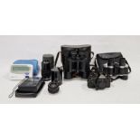 Quantity of cameras, binoculars and lenses to include a Kodak super 620 model brownie junior, a