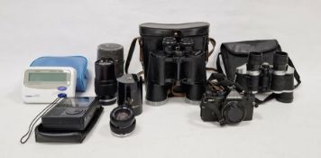 Quantity of cameras, binoculars and lenses to include a Kodak super 620 model brownie junior, a