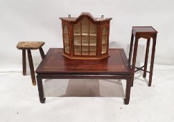 Late 19th century ash-seated three legged stool together with an Edwardian mahogany jardiniere stand