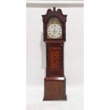 19th century longcase clock, unmarked, the arched painted dial with sailing ships in the quarters