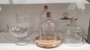 Four clear glass cheese domes and two clear glass footed bowls (6)