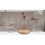 Four clear glass cheese domes and two clear glass footed bowls (6)