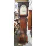 19th century 8-day longcase clock, the oak case with moulded columns and applied shield to base, the