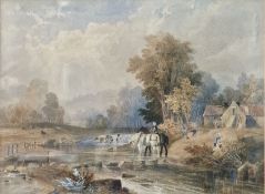 Attributed to Thomas Creswick  Watercolour  Figure and horses in river, unsigned, labelled verso