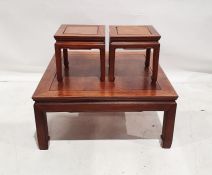 Modern Chinese hardwood square coffee table and two further occasional tables (3)
