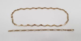 9ct gold pierced collarette necklace and matching bracelet, 19.5g total approx.