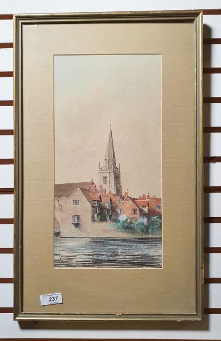 Ken Messer (20th century) Watercolour Study of town by river, signed lower left, 34.5cm x 17.5cm - Image 2 of 3