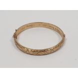 9ct gold bangle with engraved decoration, inscribed to the inside 'Today and Forever Love Danny