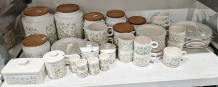 Hornsea Fleur kitchenwares to include storage jars, teacups, saucers, plates, etc (1 shelf)