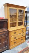 20th century pine dresser with glazed top, base with two short over two long drawers on plinth
