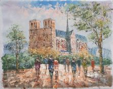 J Bardot  Oil on canvas  "Notre Dame", signed lower right, 43cm x 55cm