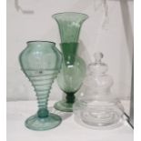 Early 20th century green glass vase of inverse baluster form with circular foot and exterior trail