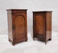 Late 19th/early 20th century walnut pot cupboard with single arched panelled door, to four ball feet