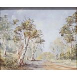 Christine Ellis  Oil on board  Wooded lane, signed lower, labelled verso, 24cm x 28.5cm