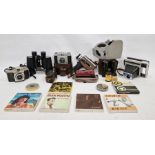Quantity of vintage binoculars, cameras and equipment to include an Ilford Sportsman camera with