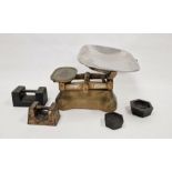 Vintage set of scales by W and T Avery, together with assorted weights in ounces, pounds etc