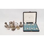 Cased set of six 1950's Walker & Hall silver teaspoons, Sheffield 1958, 2ozt total approx., a pair