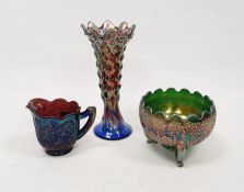 Carnival glass vase with raised dimple exterior, a Carnival glass jug and a Carnival glass bowl (3)