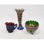 Carnival glass vase with raised dimple exterior, a Carnival glass jug and a Carnival glass bowl (3)