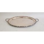 Large plated oval two-handled tray with reeded edg