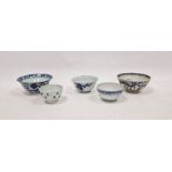 Five assorted Chinese blue and white bowls, various dates and sizes (5)